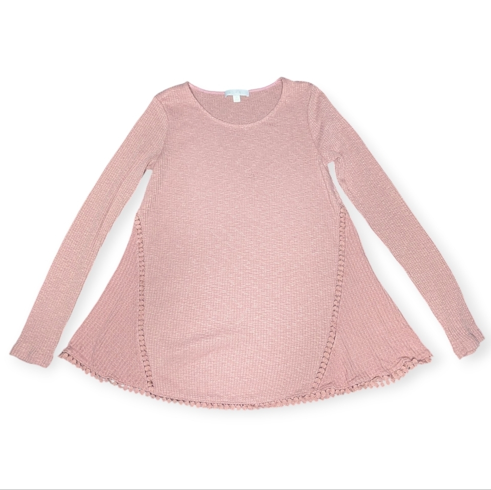 Anthropologie Eri + Ali Top Small Pink Waffle Knit Thermal Crochet Trim Boho - Picture 10 of 12
